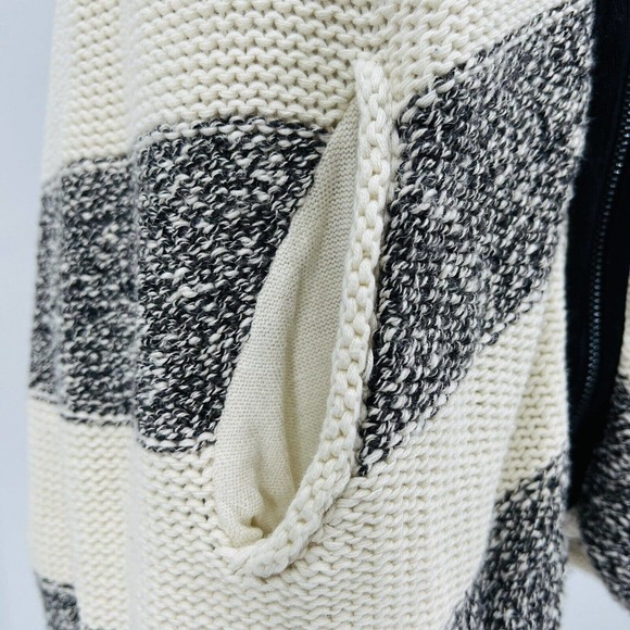 Free People Ivory Gray stripe Regatta Full Zip Hoodie Stripe jacket Cotton M - Picture 8 of 12